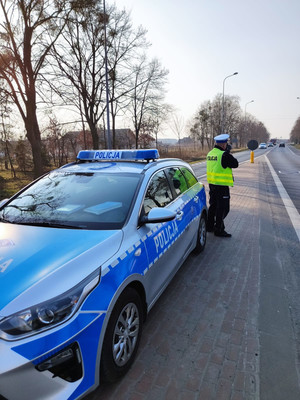 Policjant podczas kontroli drogowej.