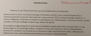 Treść podziękowań skierowanych do policjantów.