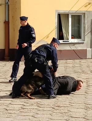 policjanci obezwładniają napastnika