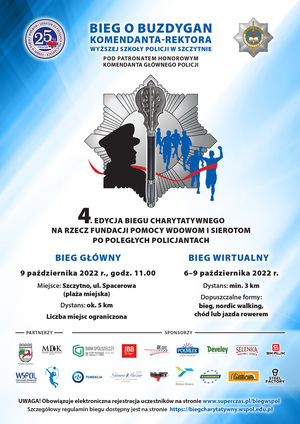 Plakat 4 Edycji Biegu Charytatywnego na Rzecz Fundacji Pomocy Wdowom i Sierotom Po Poległych Policjantach