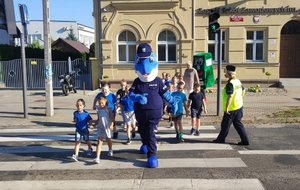 Uczestnicy spotkania podczas zajęć dotyczących bezpieczeństwa na drodze.