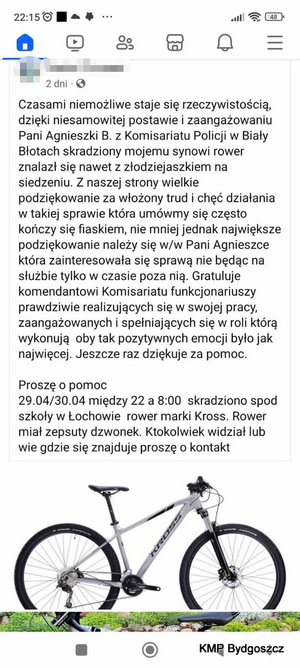 Zrzut ekranu z podziękowaniami