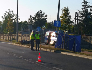 Policjanci podczas czynności na miejscu zdarzenia.