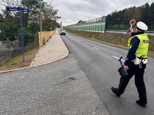 Policjanci ruchu drogowego podczas działań na drodze