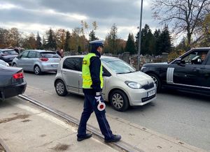 Policjanci w trakcie działań na drodze