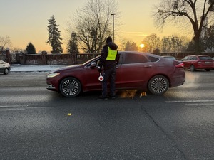 Policjanci i kierowcy podczas działań.